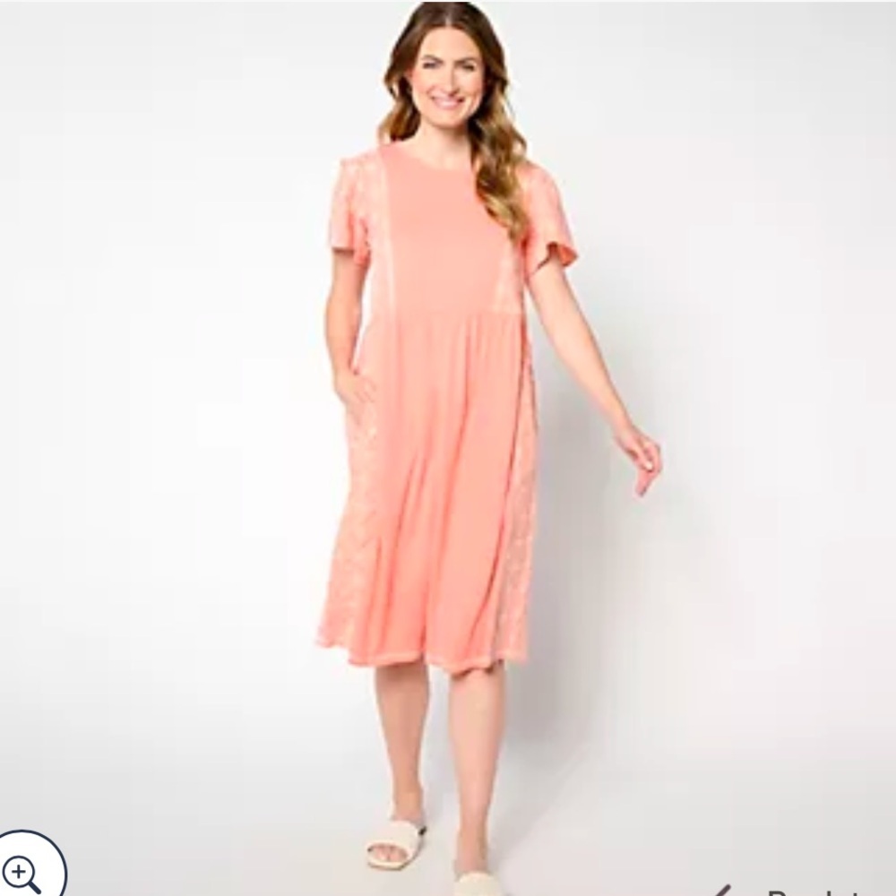 LOGO Lavish by Lori Goldstein canyon clay Eyelet Mix Dress size small petite